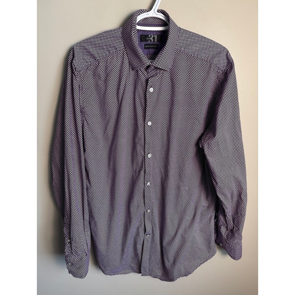 Le 31 Mens Purple Micro Check Semi-Fit Dress Shirt 41 Cotton Office Workwear